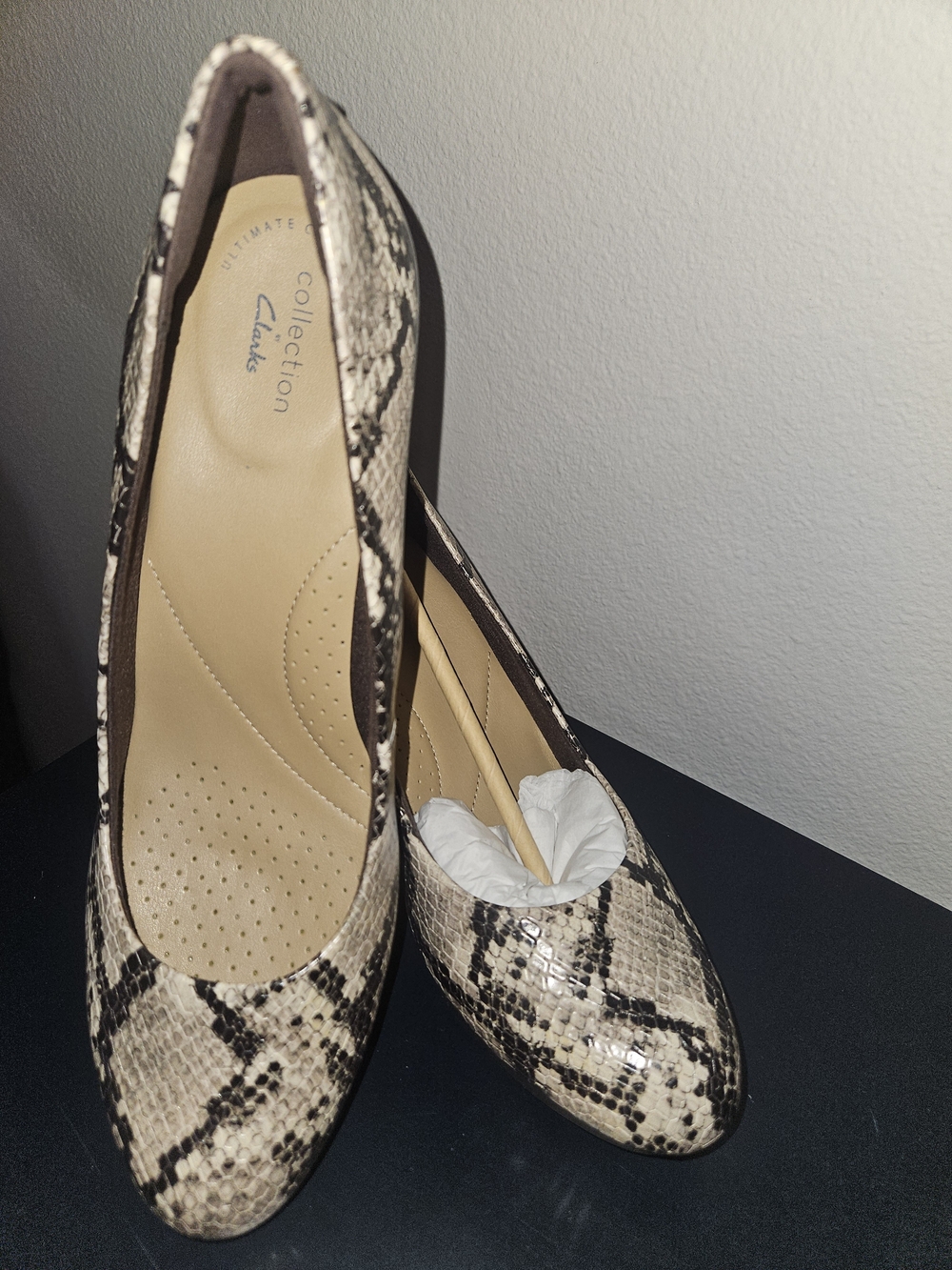 Clarks Collection Women's Snake-Print Pumps in Beige
